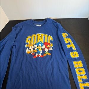 Sonic The Hedgehog Blue Graphic Long Sleeve "Let's Bolt" Tee